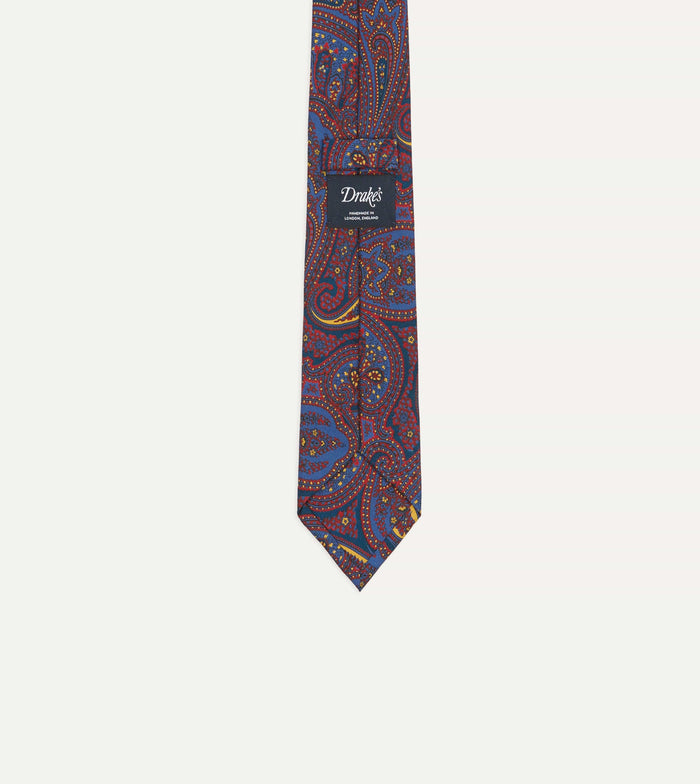 Red and Blue Large Paisley Print Madder Silk Self Tipped Tie