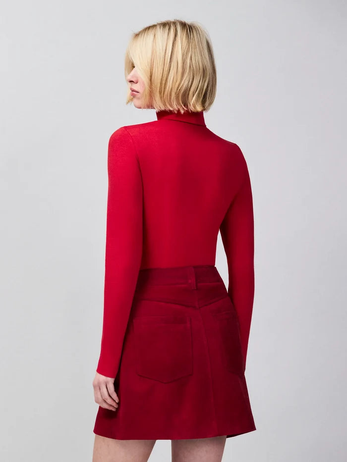 Red Cotton Blend Roll Neck Top