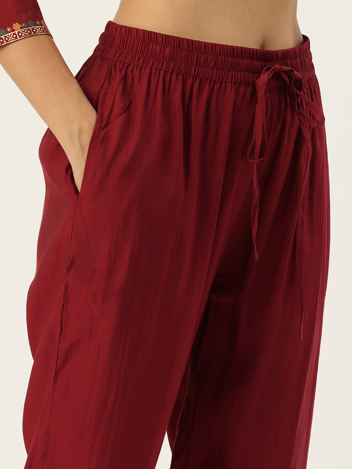 Red Floral Printed Regular Kurta with Trouser & Dupatta, kurta set, Kurta with Trouser & Dupatta, floral printed kurta set