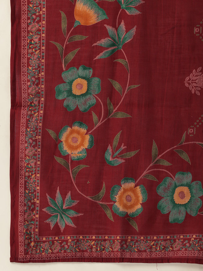 Red Floral Printed Regular Kurta with Trouser & Dupatta, kurta set, Kurta with Trouser & Dupatta, floral printed kurta set