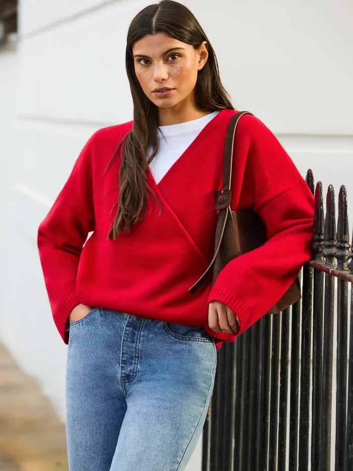 Red Wrap Cardigan With Cashmere