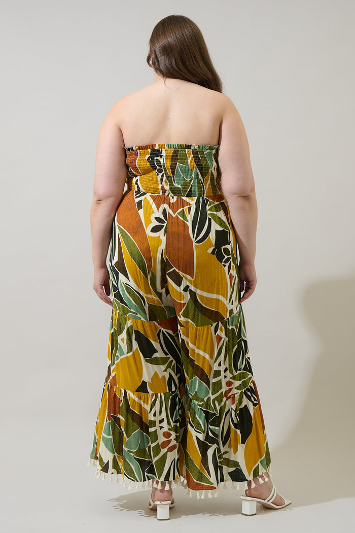 Renia Tropical Eve Strapless Smocked Jumpsuit Curve
