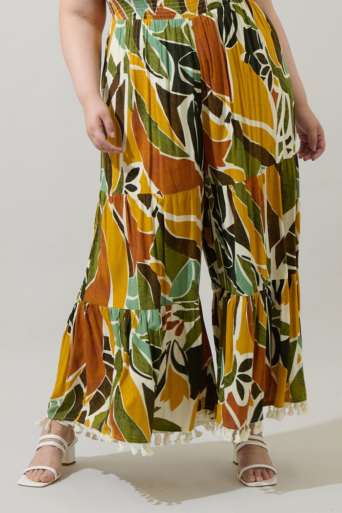 Renia Tropical Eve Strapless Smocked Jumpsuit Curve