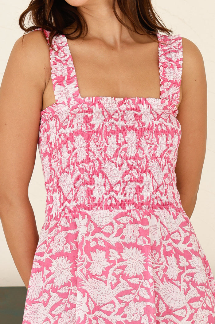Rhianna Organic Cotton Dress | Pink/White
