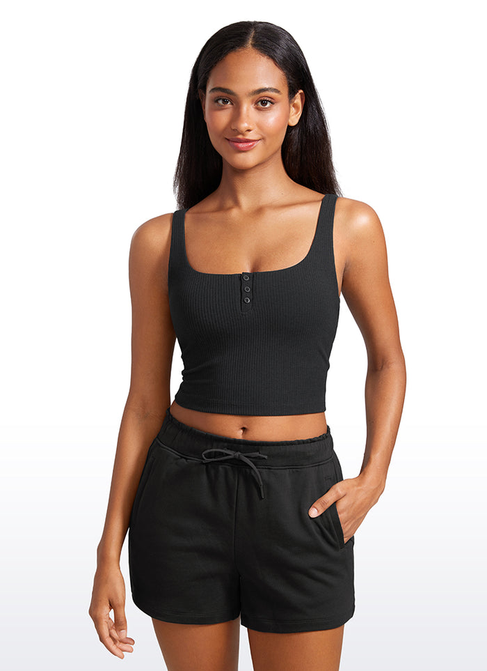 CRZ YOGA Women Longline Square Neck Padded Yoga Crop Tank Top Black