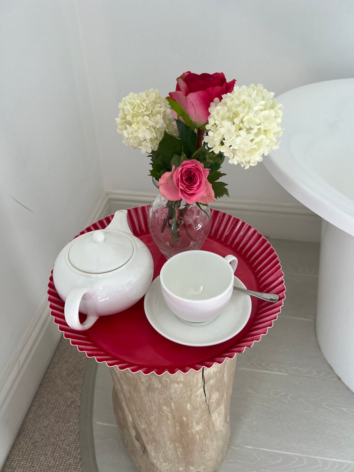 Round Scalloped Metal Tray | Green