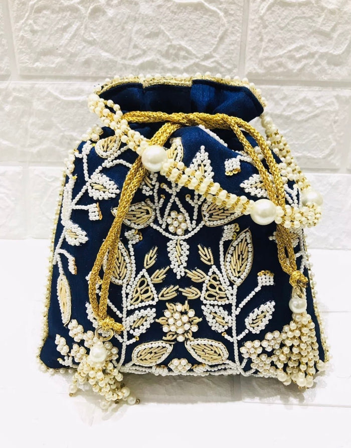 Royal Blue Embroidered Potli