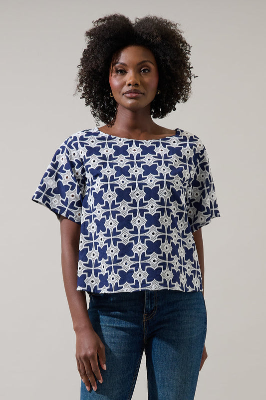 Sarly Eyelet Short Sleeve Cropped Top