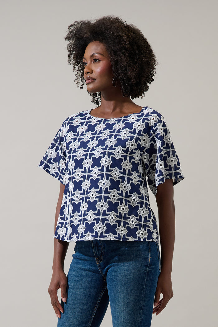 Sarly Eyelet Short Sleeve Cropped Top