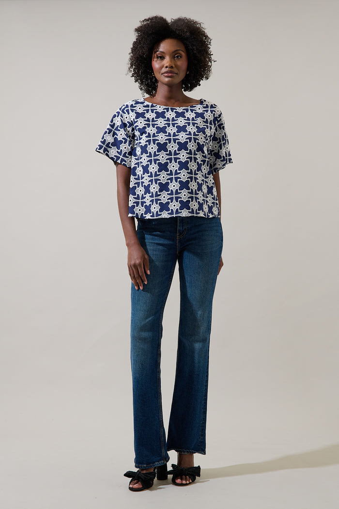 Sarly Eyelet Short Sleeve Cropped Top