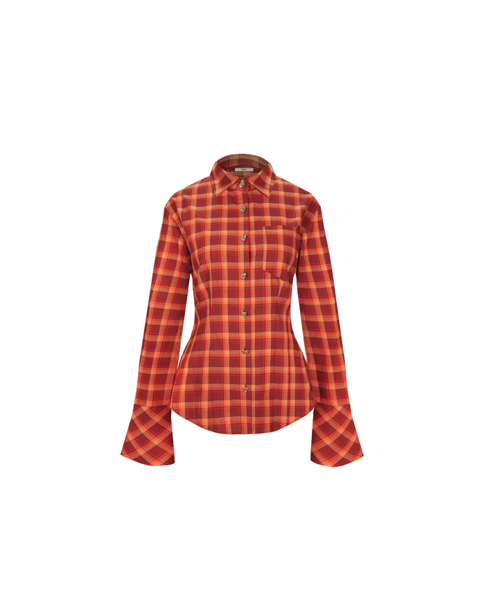 SASHA SHIRT BURGUNDY ORANGE TARTAN
