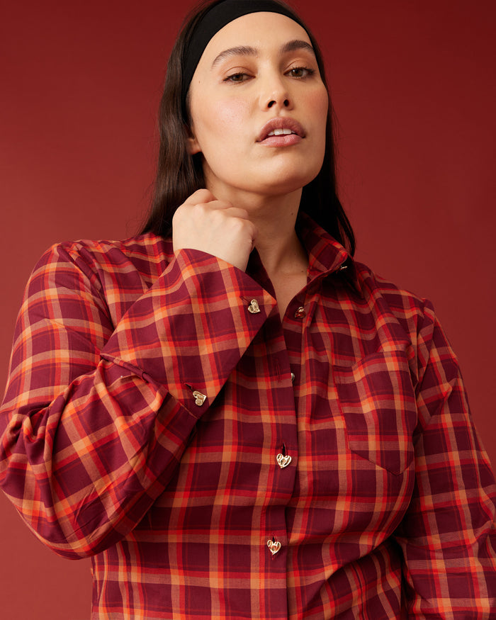 SASHA SHIRT BURGUNDY ORANGE TARTAN