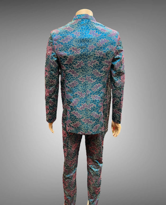 Silk Floral Embroidered Iridescent Ocean Blue & Pink Short Jacket / Bandhgala / Jodhpuri