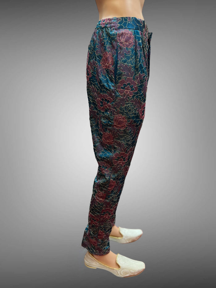 Silk Floral Embroidered Iridescent Ocean Blue & Pink Short Jacket / Bandhgala / Jodhpuri
