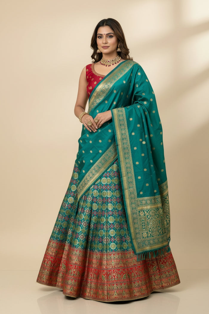 Silk Lehenga Set with Unstitched Blouse Piece