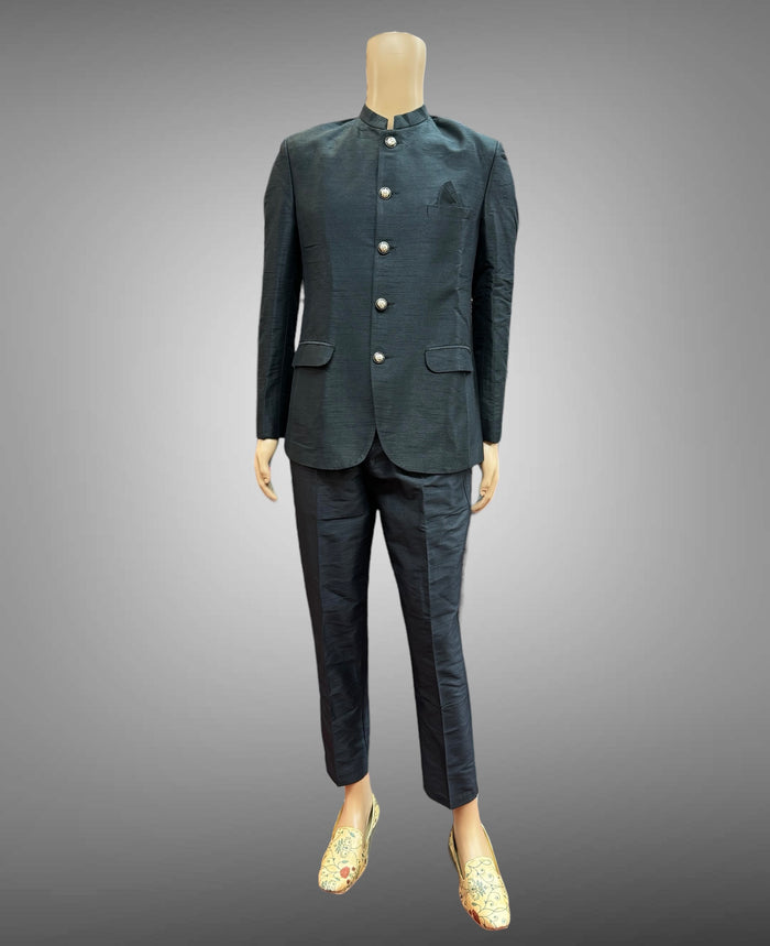 Silk Plain Black Short Jacket / Bandhgala / Jodhpuri
