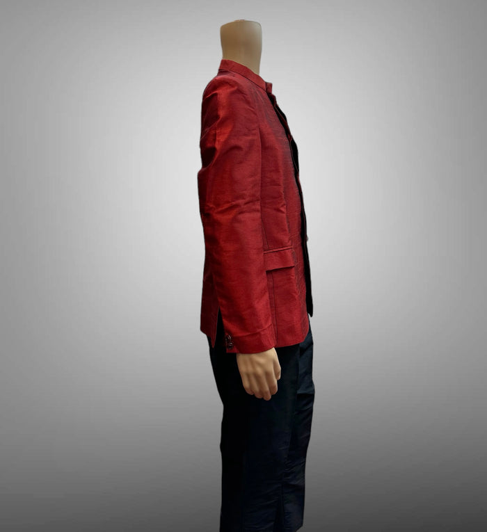 Silk Plain Crimson Red Short Jacket / Bandhgala / Jodhpuri