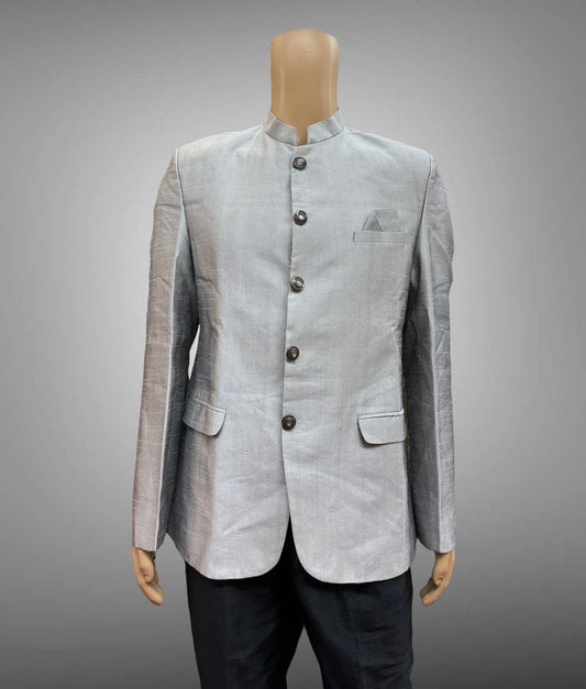 Silk Plain Silver Grey Short Jacket / Bandhgala / Jodhpuri