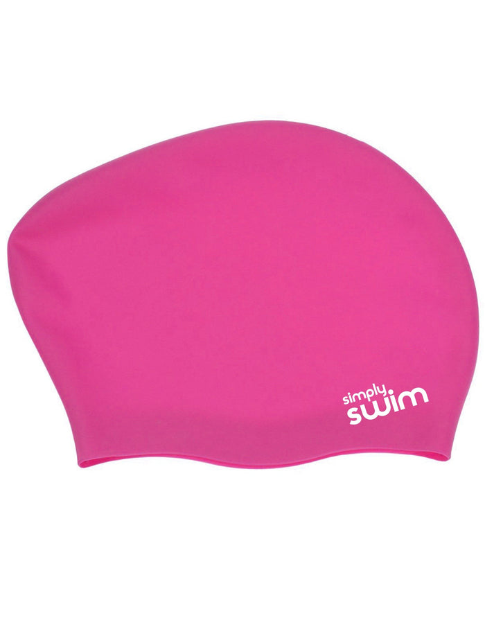 Pink Simply Swim silicone swim cap for long hair in solid colours