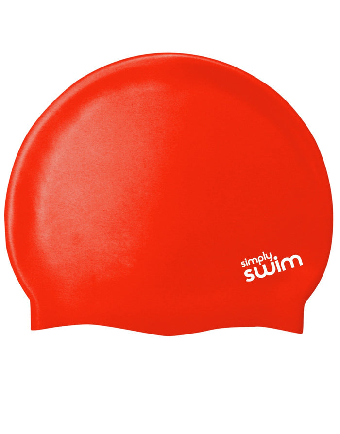Red Simply Swim junior silicone swim cap in solid colours