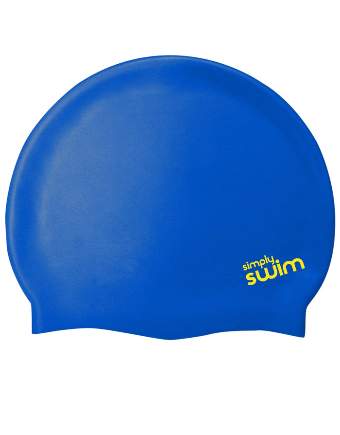 Blue Simply Swim junior silicone swim cap in solid colours