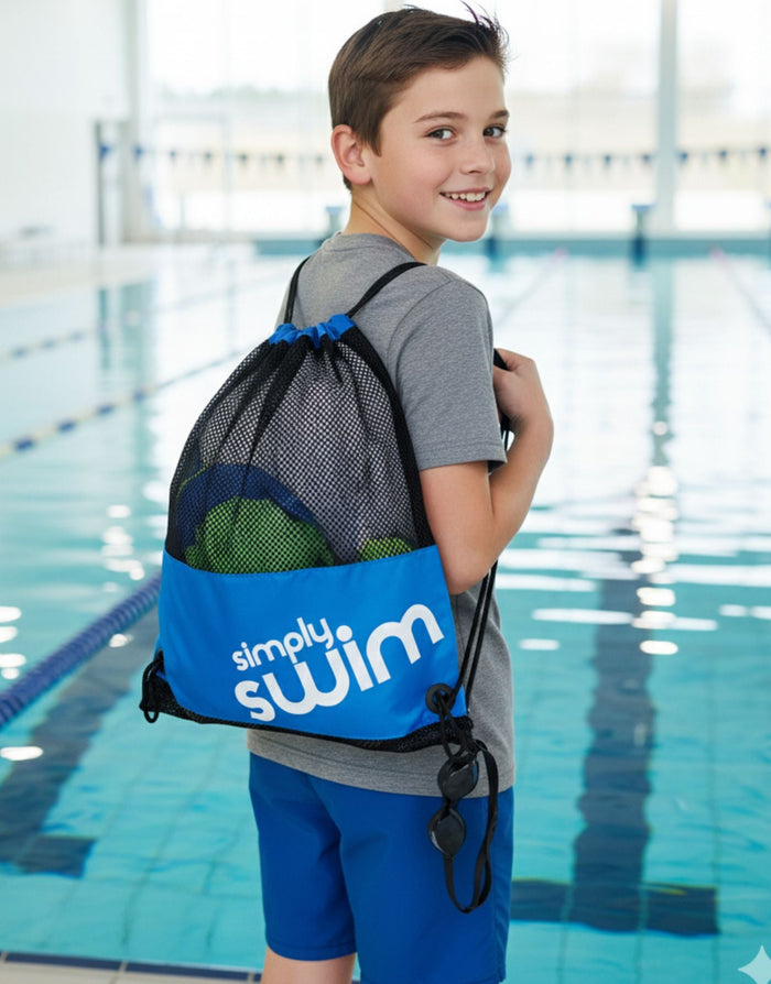 Blue Simply Swim Poolside swim bag with mesh and black trim