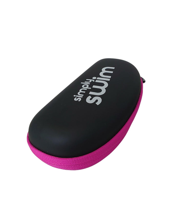 Black and pink Simply Swim Soft goggle case with logo