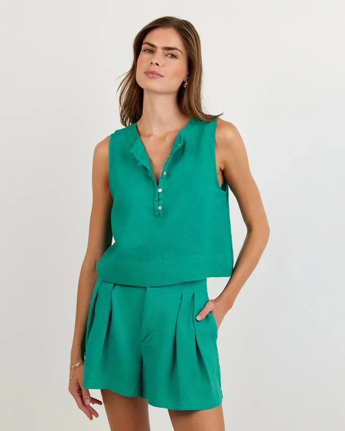 Sleeveless Half Placket Top-Tops/Blouses-Uniquities