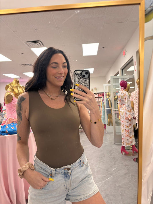 Sleeveless Scoop Neck Bodysuit - Mocha - Intimate Whispers