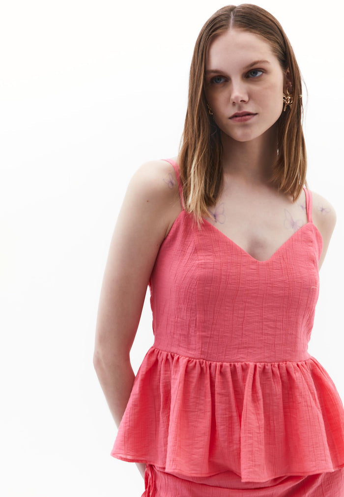 Sleeveless V Neck Blouse - PINK LEMONADE