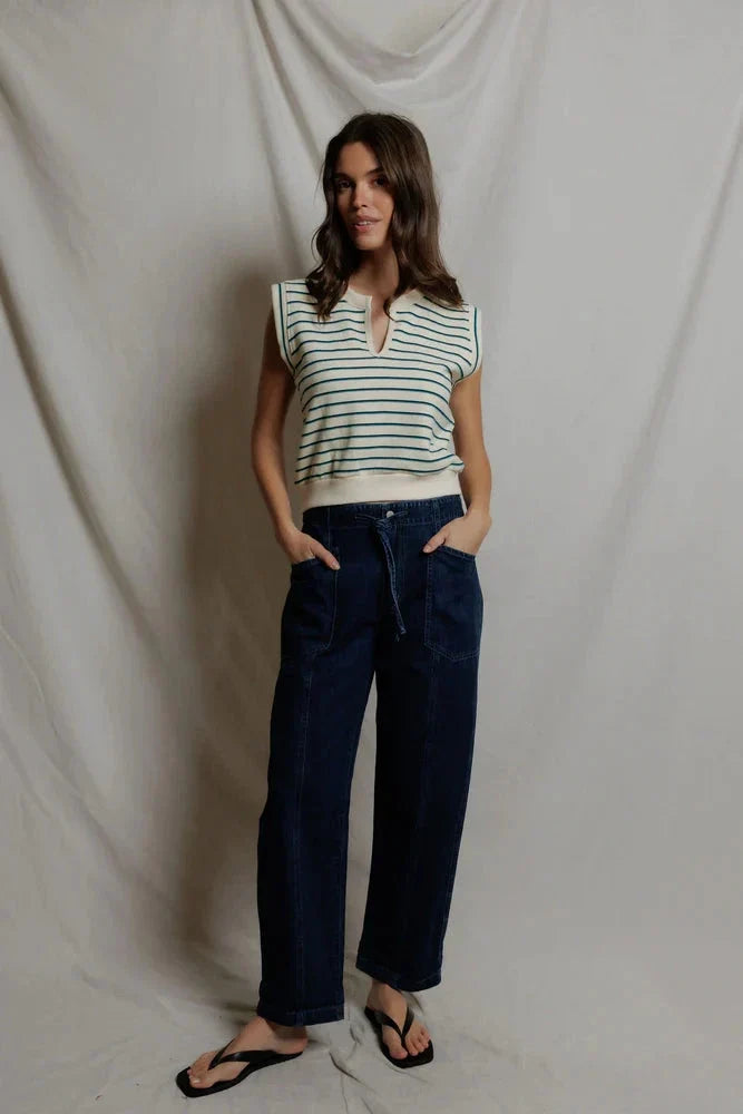 Sloane Stripe Split Tee-Tops/Blouses-Uniquities