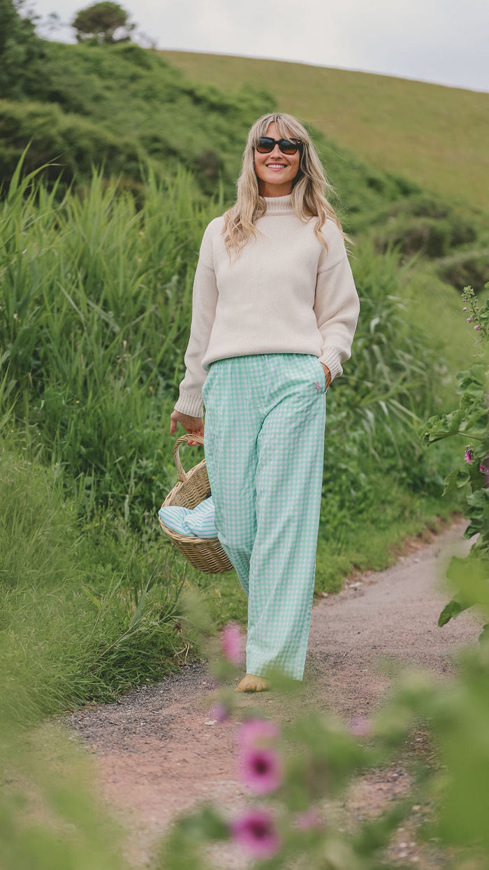 Slouchy Trousers Bottoms | Green Gingham