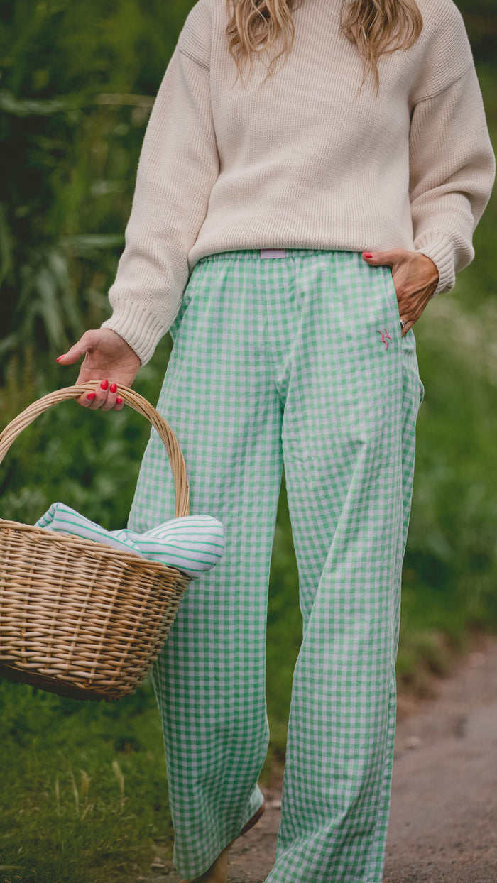 Slouchy Trousers Bottoms | Green Gingham