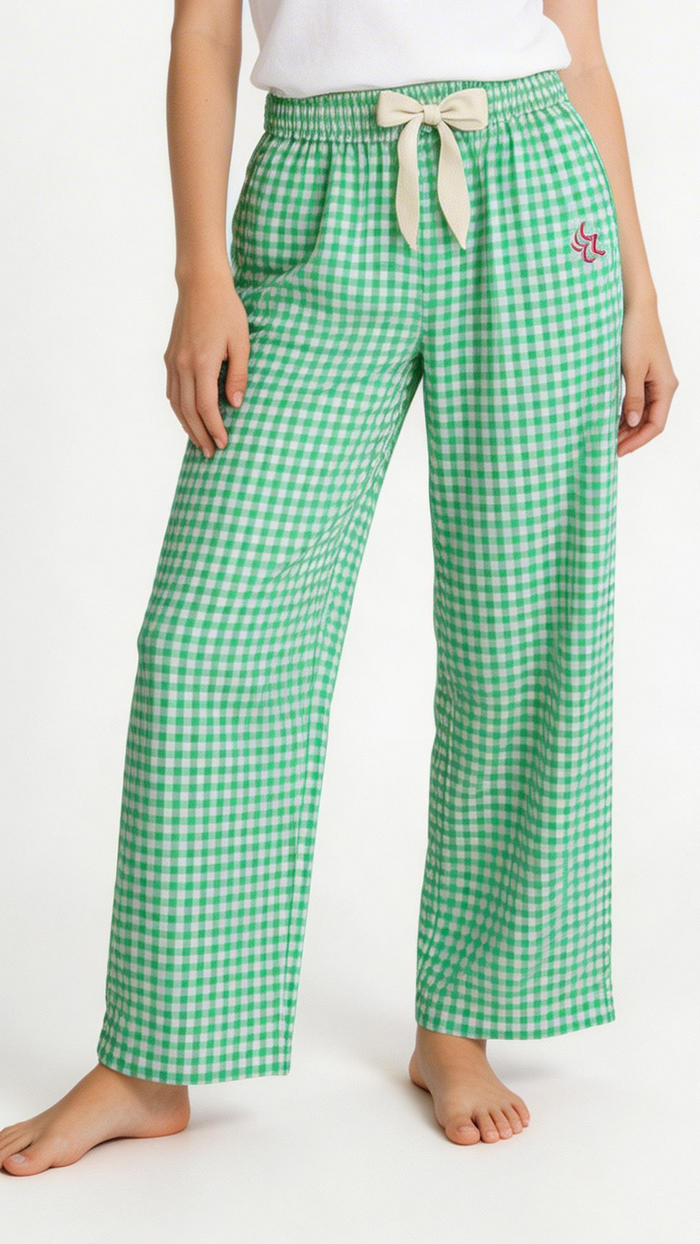 Slouchy Trousers Bottoms | Green Gingham