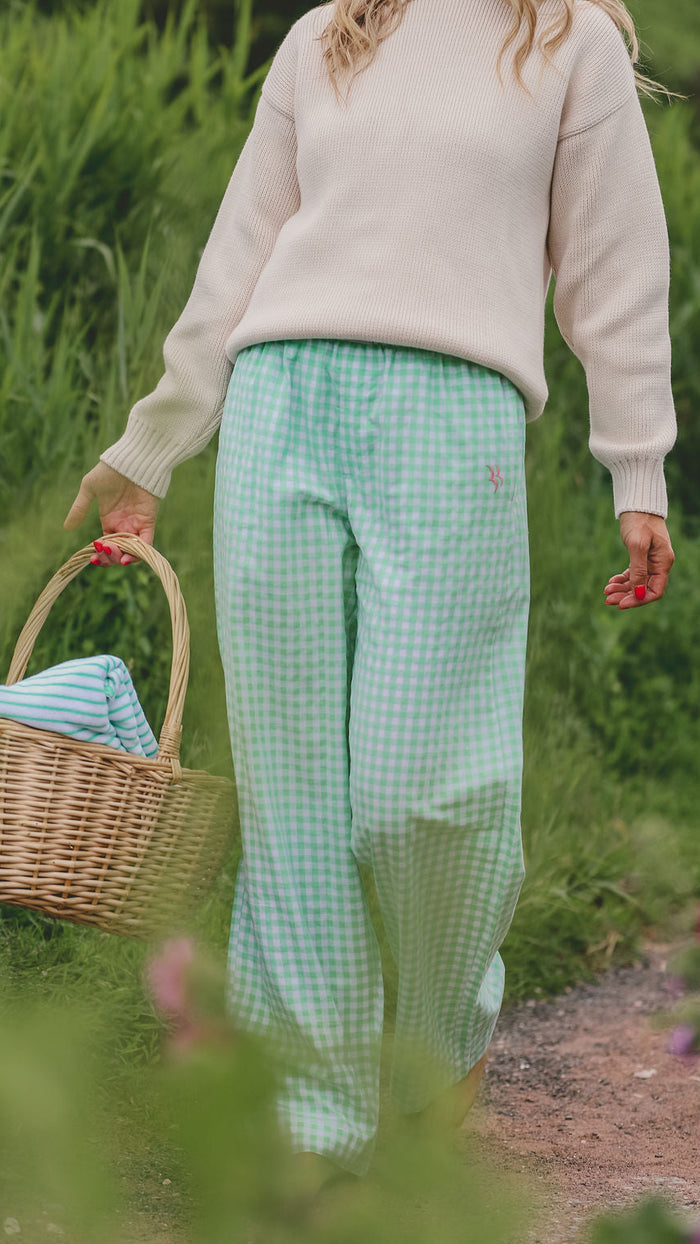 Slouchy Trousers Bottoms | Green Gingham