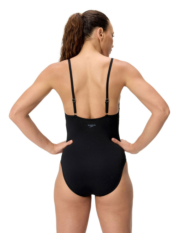 Solid V-Neck Swimsuit - Black