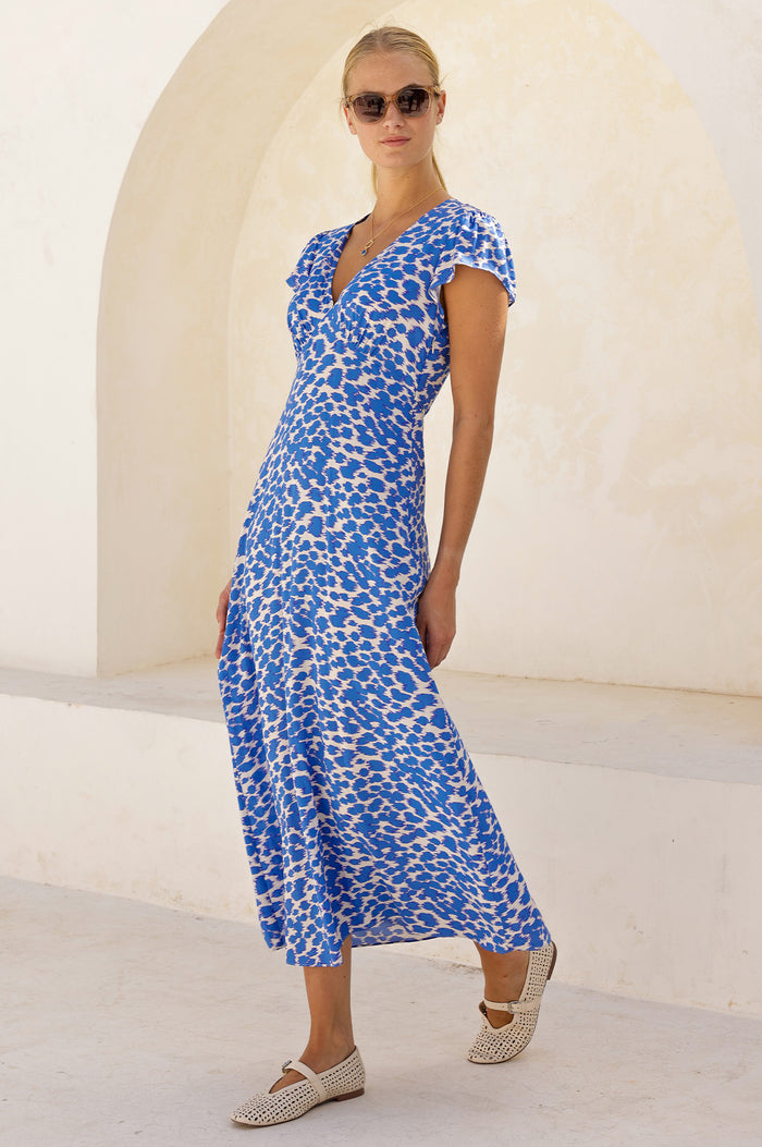 Sophie EcoVero™ Viscose Dress | White/Blue