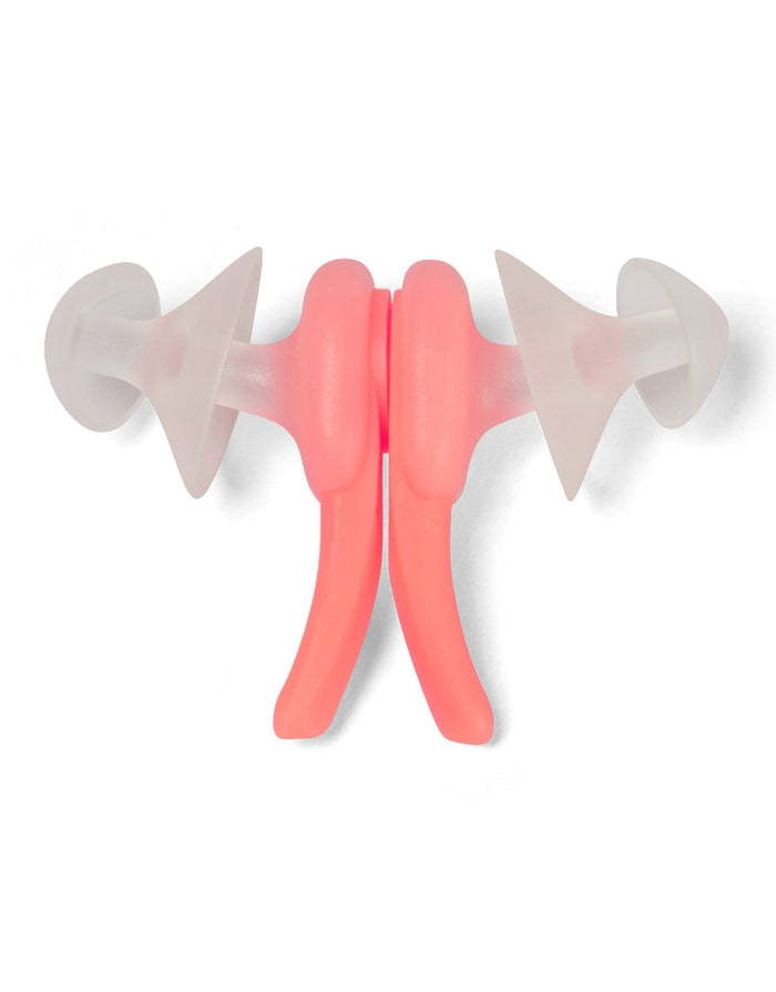 Pink Speedo Biofuse 2.0 aquatic ear plugs with white silicone tips
