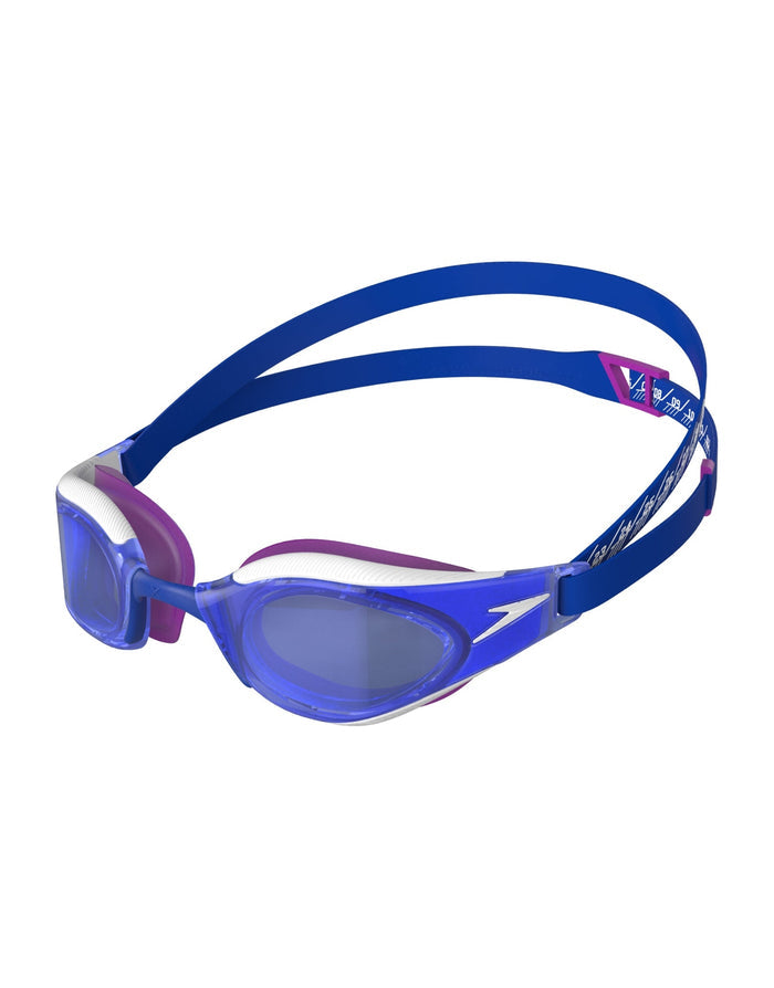 Speedo Fastskin Hyper Elite Mirror Swim Goggles in blue and purple with clear lenses