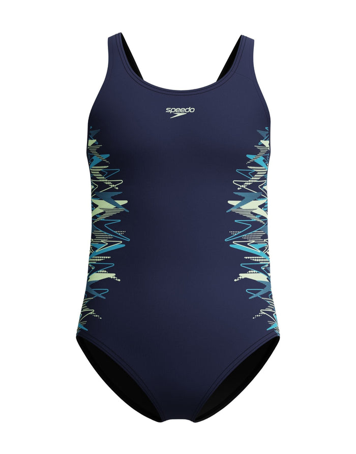 Speedo Girls Placement Muscleback Swimsuit - Navy/Green