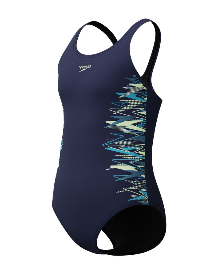 Speedo Girls Placement Muscleback Swimsuit - Navy/Green