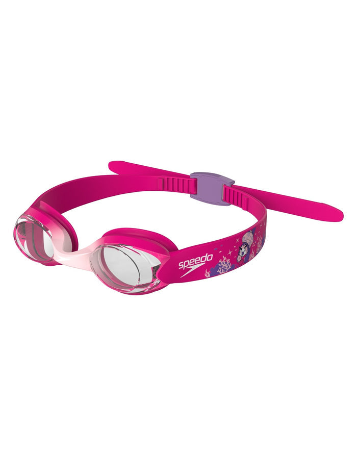 Pink Speedo Illusion kids swim goggle with white accents and clear lenses
