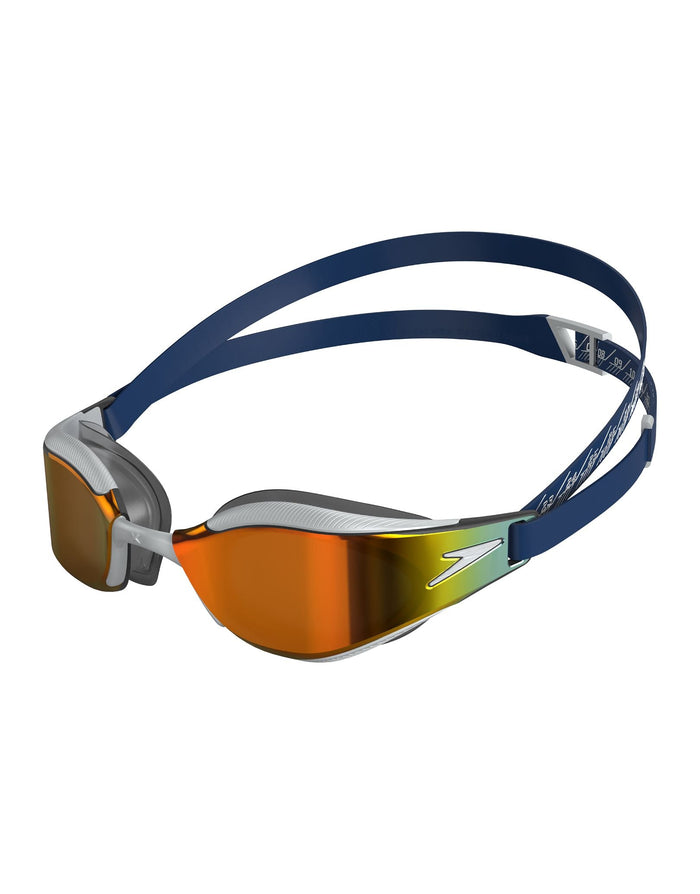 Speedo Junior Fastskin Hyper Elite Mirror Goggles, silver orange lenses blue strap