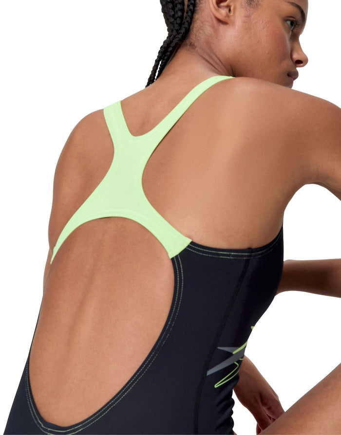 Speedo Medley Logo Medalist Swimsuit - Black/Light Green