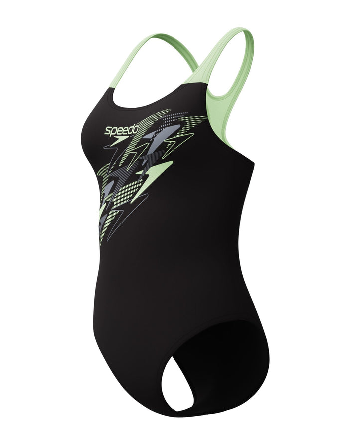 Speedo Medley Logo Medalist Swimsuit - Black/Light Green