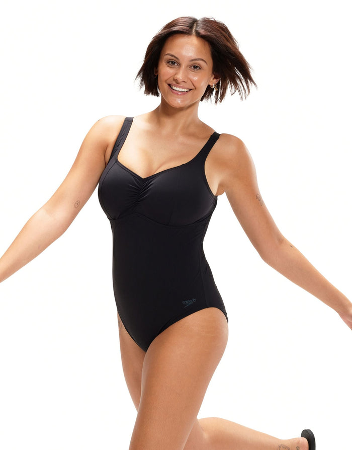 Black Speedo Shaping AquaNite swimsuit with lace details