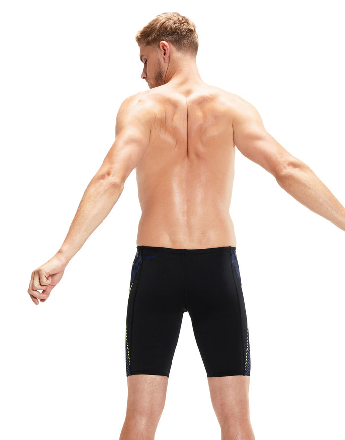 Speedo Tech Panel Jammer black compression shorts with mesh panels