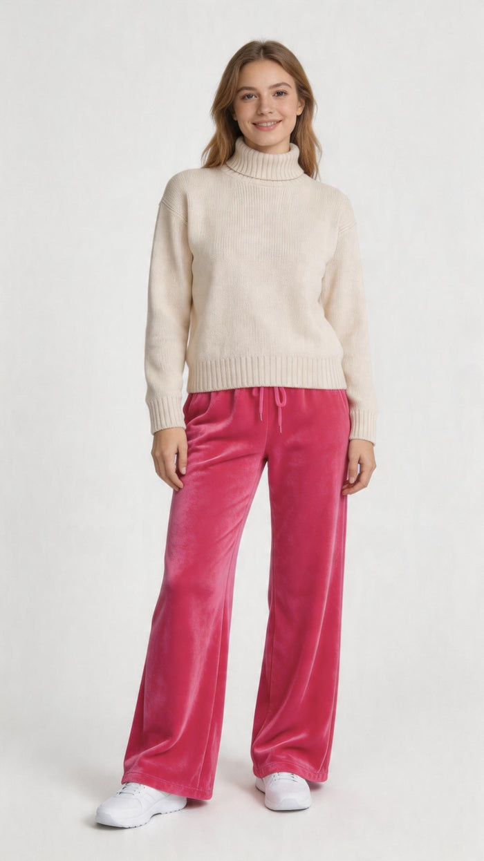 Stretch Towelling Wide Leg Jogging Bottoms | Fuchsia