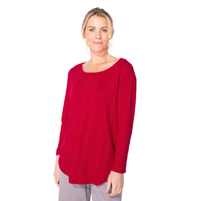 Stripe Print High-Low Tunic Top in Cherry - 12704-CHR - Size L Only!