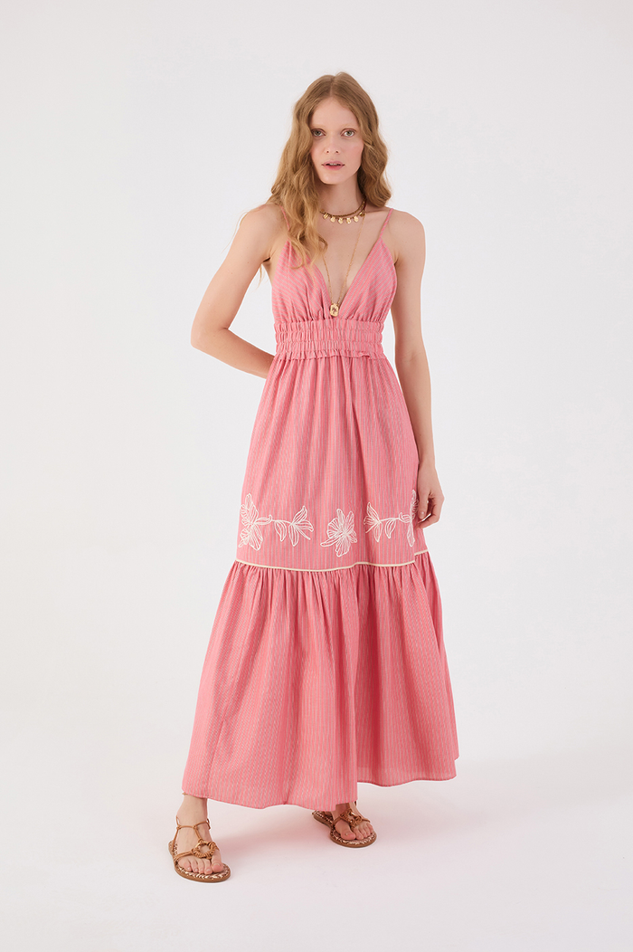 Striped Embroidered Cotton Cropped Dress_2